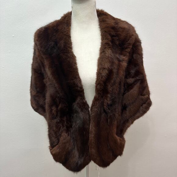 Vintage Brown Mink Fur Stole Capelet Shawl Wrap Union Label Satin Lined - Picture 4 of 16